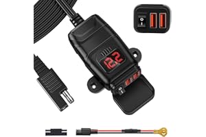 EXTRACTME Motorcycle USB Charger, Motorcycle Phone Charger with QC3.0 Fast Charge, Voltmeter & Dual Ports - Waterproof, On/Off Switch & SAE Quick-Disconnect for Phone/Tablet/GPS