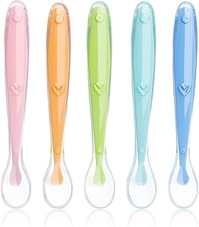 FUTURE FOUNDER Babylöffel 5er Löffel Baby Fütterlöffel Breilöffel Weich BPA Frei Säugling Kinder ab 3 Monate Silikon (Rosa, Blau, Orange,Türkis und Grün)