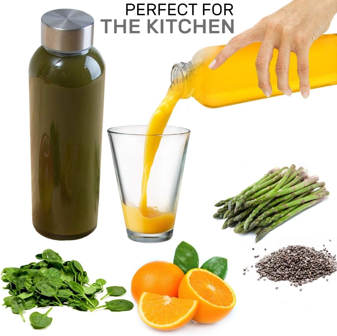 Brieftons Glass Water Bottles: 6 Pack, 18 Oz, Stainless Steel Leak Proof Lid, Premium Soda Lime, Best As Reusable Drinking Bottle, Sauce Jar, Juice Beverage Container, Kefir Kit - With Cleaning Brush : Sports & Outdoors