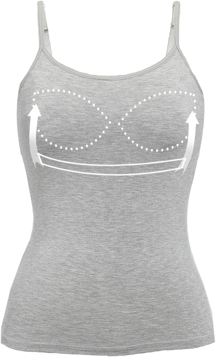 Womens Tank Tops Adjustable Strap Camisole with Built in Padded Bra Vest Cami Sleeveless Layer Top for Winter