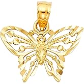 14k REAL Yellow Gold Butterfly Charm Pendant
