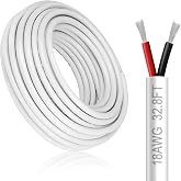 18 Gauge 2 Conductor Electrical Wire, 32.8FT White Stranded Low Voltage 18/2 Cable PVC Case, 18 AWG Tinned Copper 2 Wire Cable Extension Power Cord for Strips LED Lamp Lighting Automotive
