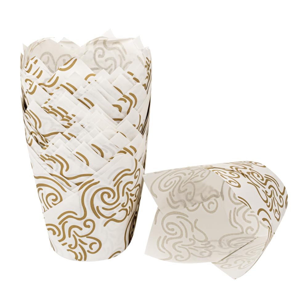 Restaurantware Panificio 3.5 Ounce Baking Cups 500 Disposable Paper Baking Cups – Greaseproof Oven-Ready White Paper Muffin Liners Microwavable Tulip Design With Floral Print