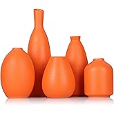 Orange Ceramic Small Vase Set of 5 - Modern Orange Decor Small Bud Vases for Floral Arrangements, Centerpieces for Weddings, Dinner Parties, Table Settings, Foyer, Bathroom Decorations