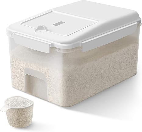 Amazon Com Tbmax Airtight Food Storage Container With Wheels 23 Lbs Rice Storage Bin With Measuring Cup Cereal Container For Flour Dry Food Kitchen Pantry Organization Kitchen Dining