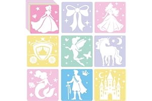 QYEAHKJ 36Pcs Princess Drawing Stencils for Kids 8 Inch Reusable Fairy Sidewalk Chalk Stencil Large Fairytale Castle Stencils Princess Theme Primary Shape Template for Kids Toddlers Drawing Wall Home