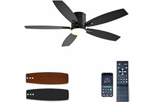 Ayaoty Ceiling Fans with Lights, 52" Low Profile Indoor Ceiling Fan with Light and Remote Control, Dimmable, Noiseless, Reversible, Black Ceiling Fan for Bedroom, Indoor/Outdoor Use