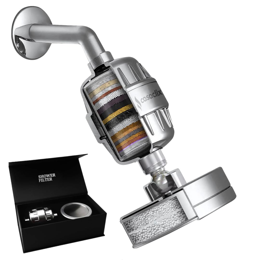 Casaclix 20+3 Stage Shower Head Filter – High Pressure Hard Water Filter, Removes Chlorine & Limescale – Shower Filter & Head Combo, Universal Fit, Chrome Finish