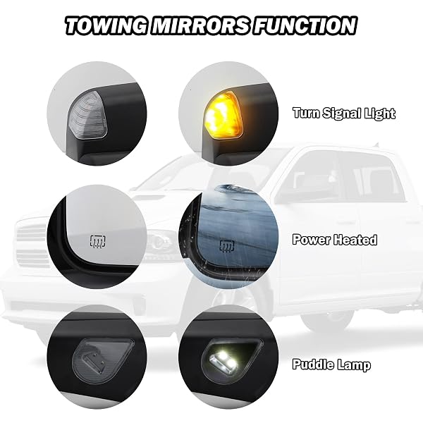 MOFOAP DRIVER SIDE MIRROR COMPATIBLE WITH 2009-2018 DODGE RAM 1500,2010-2018 DODGE RAM 2500 3500,TOW MIRRORS WITH POWER GLASS HEATED TURN SIGNAL LIGHT PUDDLE LAMP(BLACK)