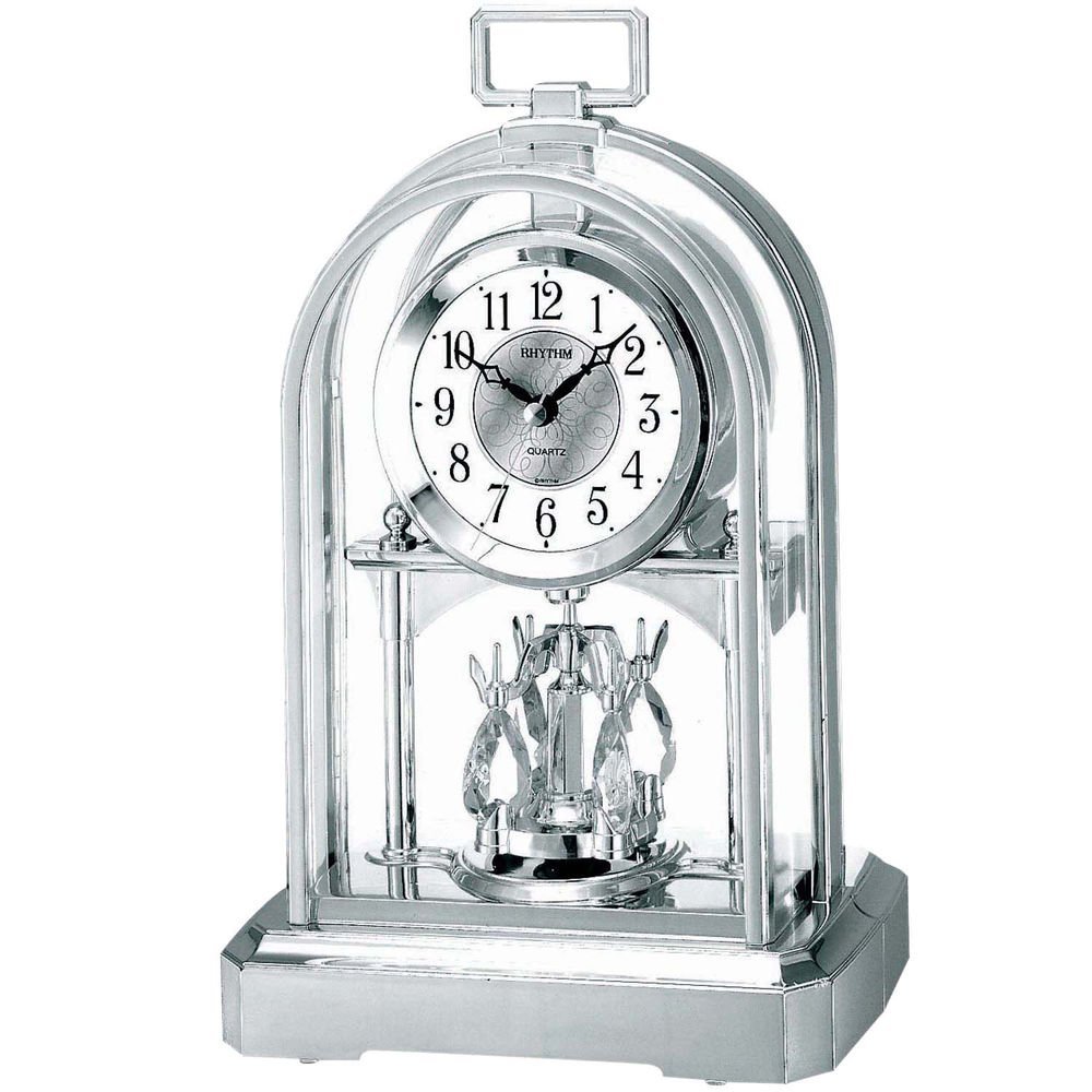 SILVER TABLE CLOCK QUARTZ WITH ROTARY PENDULUM, HOUSING