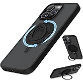 SURPHY 360° Magnetic Stand for iPhone 16 Pro Max Case with Finger Ring, Compatible with MagSafe, Ring Stand and Finger Ring Phone Case for 16 Pro Max 6.9 inch 2024, Frosted Black
