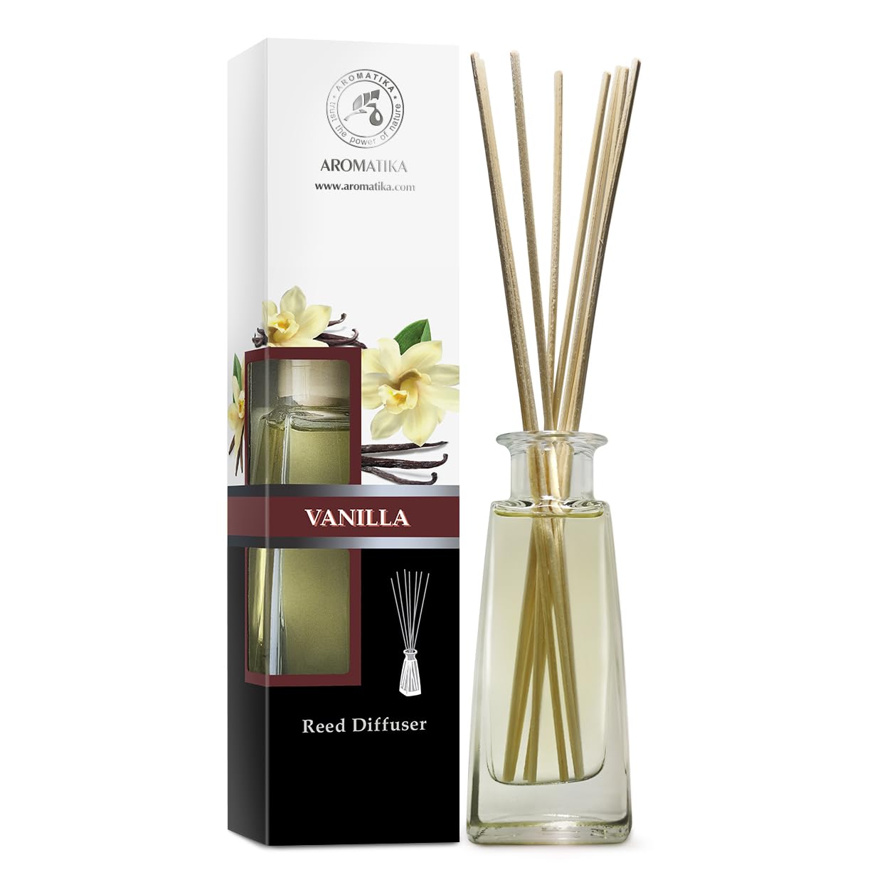 AROMATIKA Vanilla Reed Diffuser 100ml – Scented Diffuser with Natural Vanilla Essential Oil, Fragrance Diffuser with Bamboo Sticks, Long Lasting Aromatherapy Room Fragrance for Home, Office, Spa