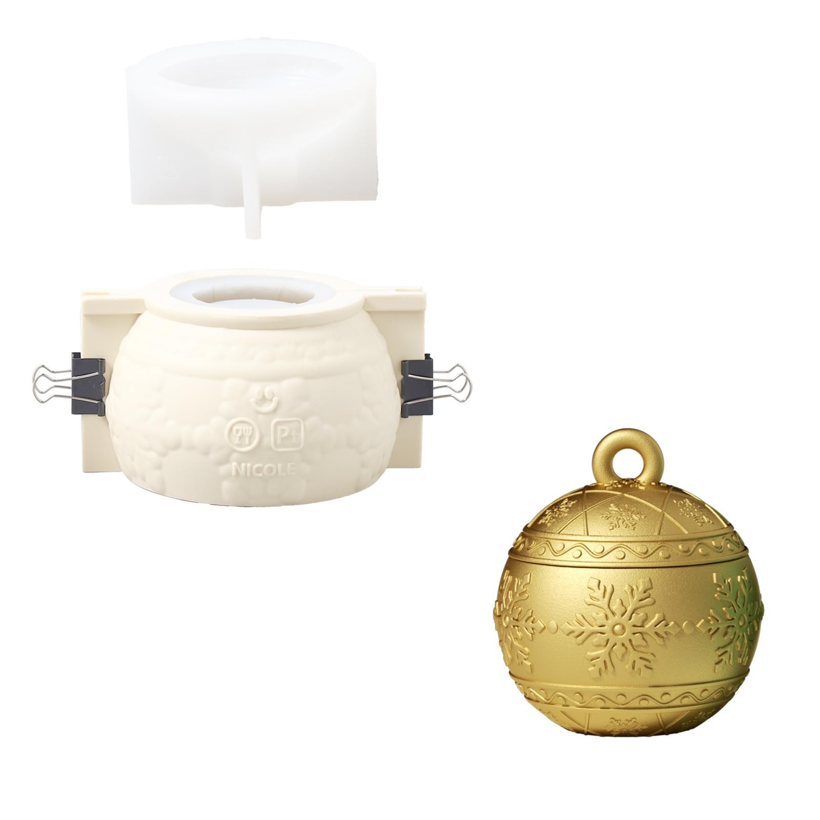 Photo 1 of BOOWAN NICOLE Large Christmas Light Candle Vessels with Lid Silicone Molds, Christmas Ball Candle Jar Silicone Moulds for Jesmonite Concrete Cement Gifts for Christmas (SH1119-1-2)