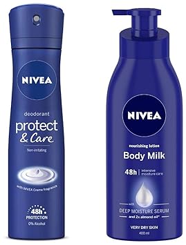 NIVEA Deodorant, Protect and Care, 150ml and Nivea Nourishing Lotion Body Milk with Deep