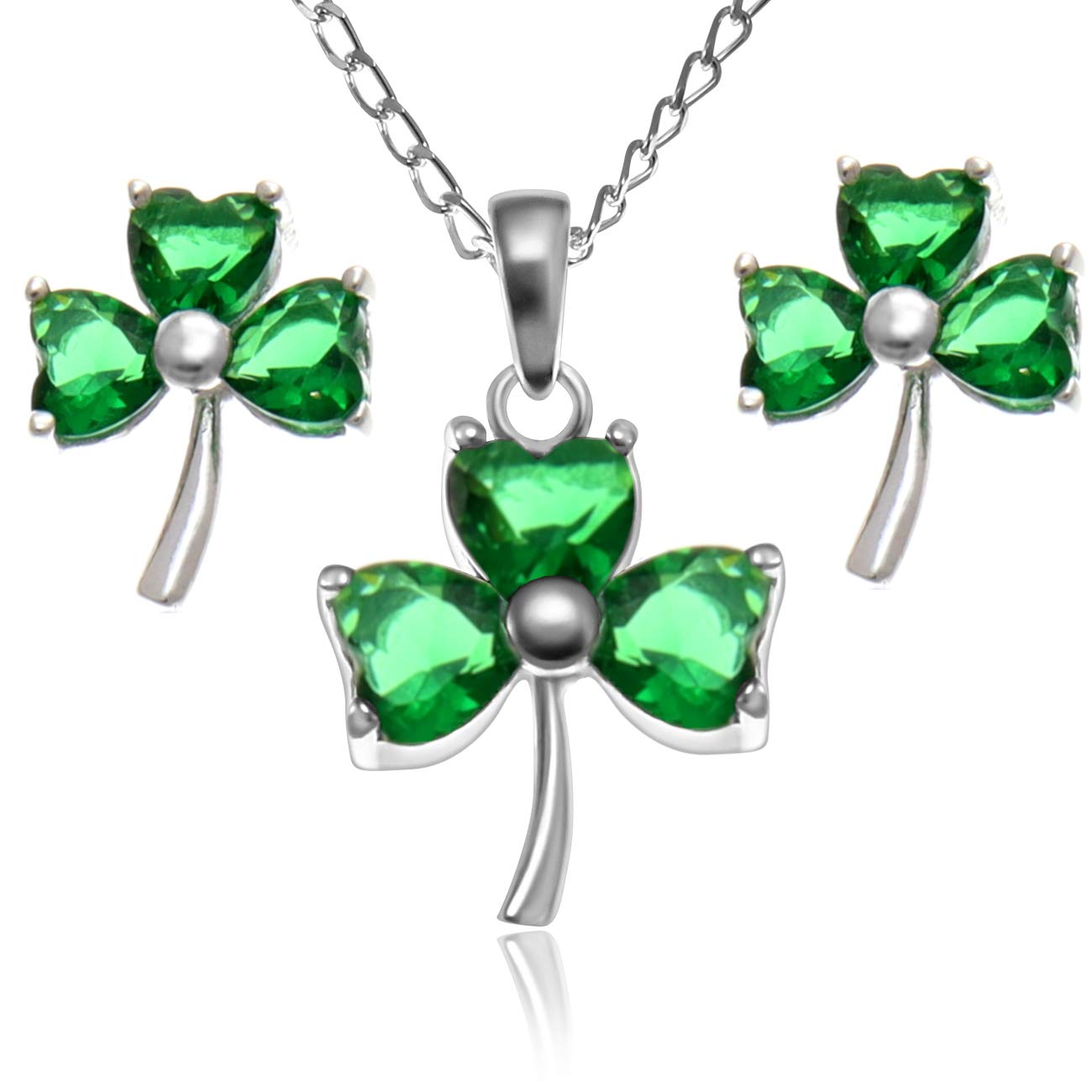 Alexander Castle 925 Sterling Silver Irish Shamrock Celtic Earring & Necklace Set for Women with Jewellery Gift Box - Irish Jewellery Set