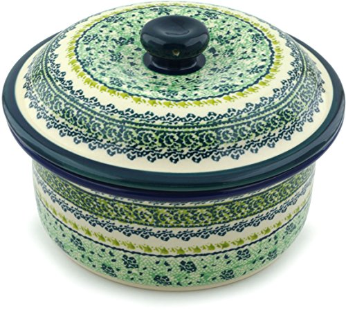 Click Here to See More Images Polish Pottery Dish with Cover 8-inch (Sea Of Green Theme)