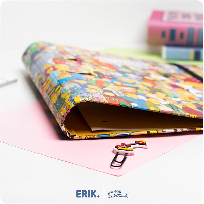 Archivador 2 anillas Simpsons - Carpeta anillas A4 escolar con Tapa Dura y banda elástica | Material escolar y papeleria Vuelta al Cole