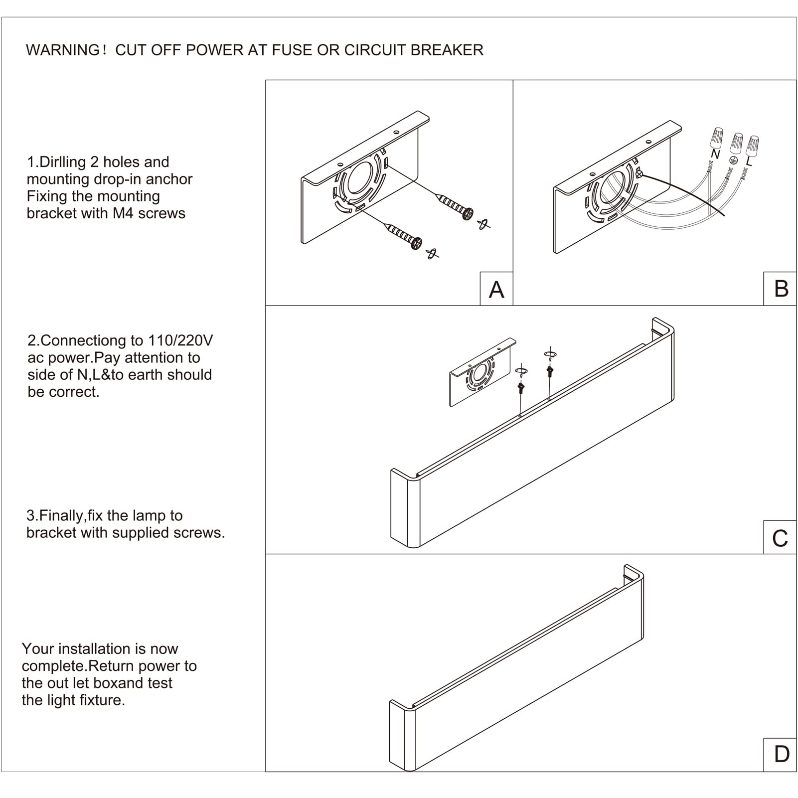 Step-by-step installation diagram for the Ralbay Bathroom Vanity Light.