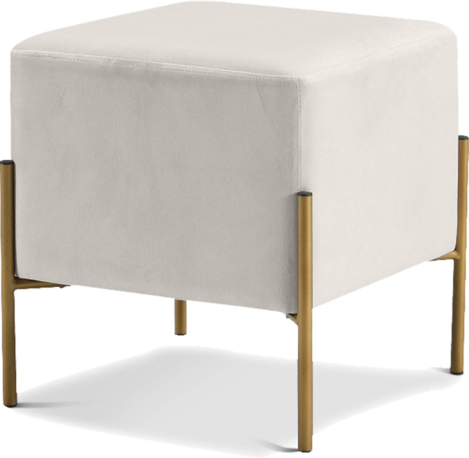 Meridian Furniture Isla Collection Modern | Contemporary Velvet Upholstered Ottoman/Stool with Sturdy Stainless Steel Legs in Gold Finish, 15.5