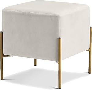 Meridian Furniture Isla Collection Modern | Contemporary Velvet Upholstered Ottoman/Stool with Sturdy Stainless Steel Legs in Gold Finish, 15.5