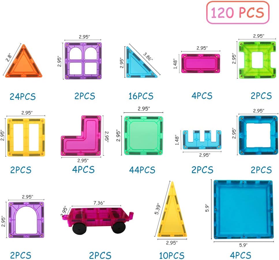 BMAG 120 PCS Magnetic Building Blocks, 3D Magnet Building Tiles, STEM Construction Building Set, Stacking Toys with 2 Car: Toys & Games