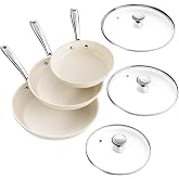 Redchef Non Stick Frying Pans, 8/9.5/11" Nonstick Cookware Set, Beige White | Nonstick Pans Set, Durable Triple-Layer Coating, Omelet Pans, Stay-Cool Handle, All Stovetop Compatible, Dishwasher Safe
