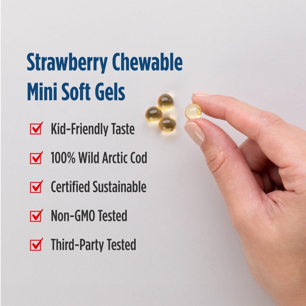 Nordic Naturals Children’s DHA, Strawberry - 90 Mini Chewable Soft Gels for Kids - 250 mg Omega-3 with EPA & DHA - Brain Development & Function - Non-GMO - 22 Servings