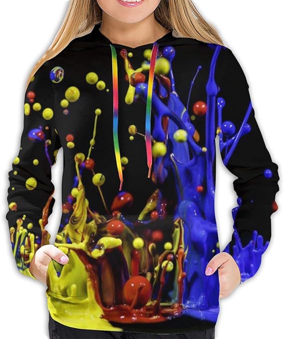 Amazon Co Jp パーカー スウェット レディース プルオーバー 長袖 青 黄 赤の塗料スプラッシュ ポケットフード付き おしゃれ 春秋冬 服 ファッション小物