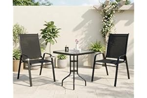 SONGBATE Large Table and 2 Chairs Set, Metal Frame - Modern Metal Textilene Patio Bistro Dining Conversation Furniture Set (B