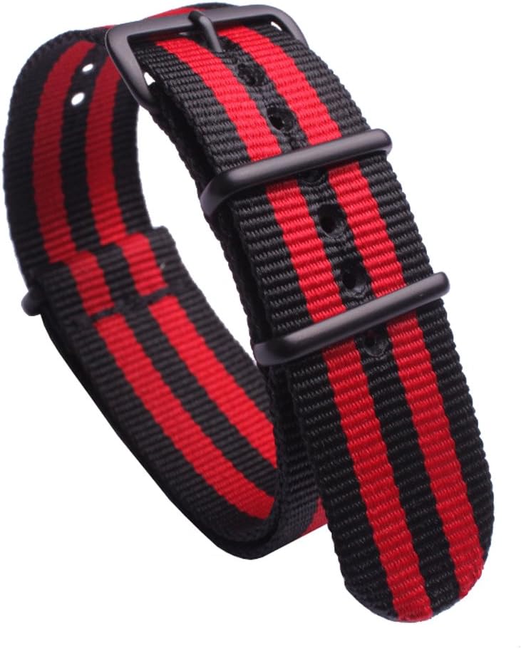 Watch Bands - NATO Regimental Black and Red Seat Belt Weaved Nylon Watch Straps Replacement Width