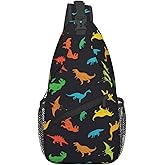SURERUIM Cartoon Dinosaur Sling Bag Colorful Dinosaur Silhouettes Doodles Illustration Crossbody Backpack Cute Animal Print Chest Shoulder Bag Casual Gym Sports Travel Hiking Daypack for Women Men