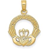 JewelryWeb 14k Yellow Gold Polished Irish Claddagh Celtic Trinity Knot Charm 20x14mm Pendant Necklace for Women