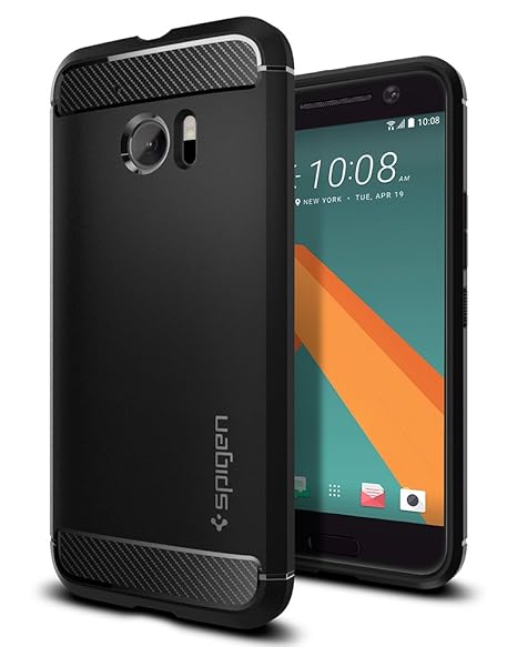 Spigen HTC 10 Hülle, [Rugged Armor] Karbon Look [Schwarz] Elastisch Stylisch Soft Flex TPU Silikon Handyhülle Schutz vor Stür