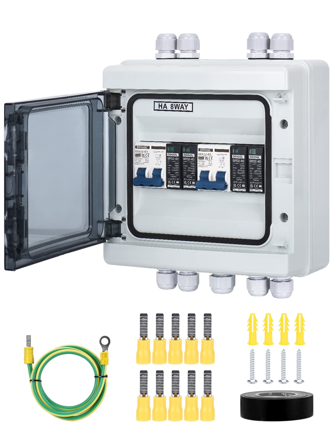 Photo 1 of DIHOOL DC Disconnect Switch Box with PV Surge Protector, Solar Circuit Breaker, 40 Amp DC1000V 2 String 2 in 2 Out