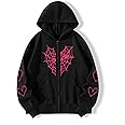 Y2K Gothic Spider Web Heart-shaped Print Hoodied Pullover Punk Zip Up Jacket Coat Harajuku Loose Oversized Streetwear