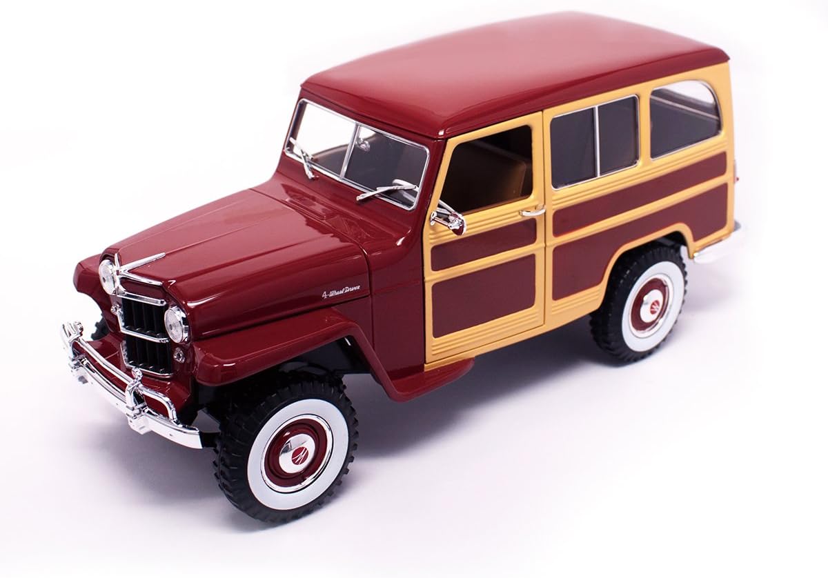 Lucky Die Cast 92858BURG 1:18 1955 Willys Jeep Station Wagon Model Vehicle, Burgundy