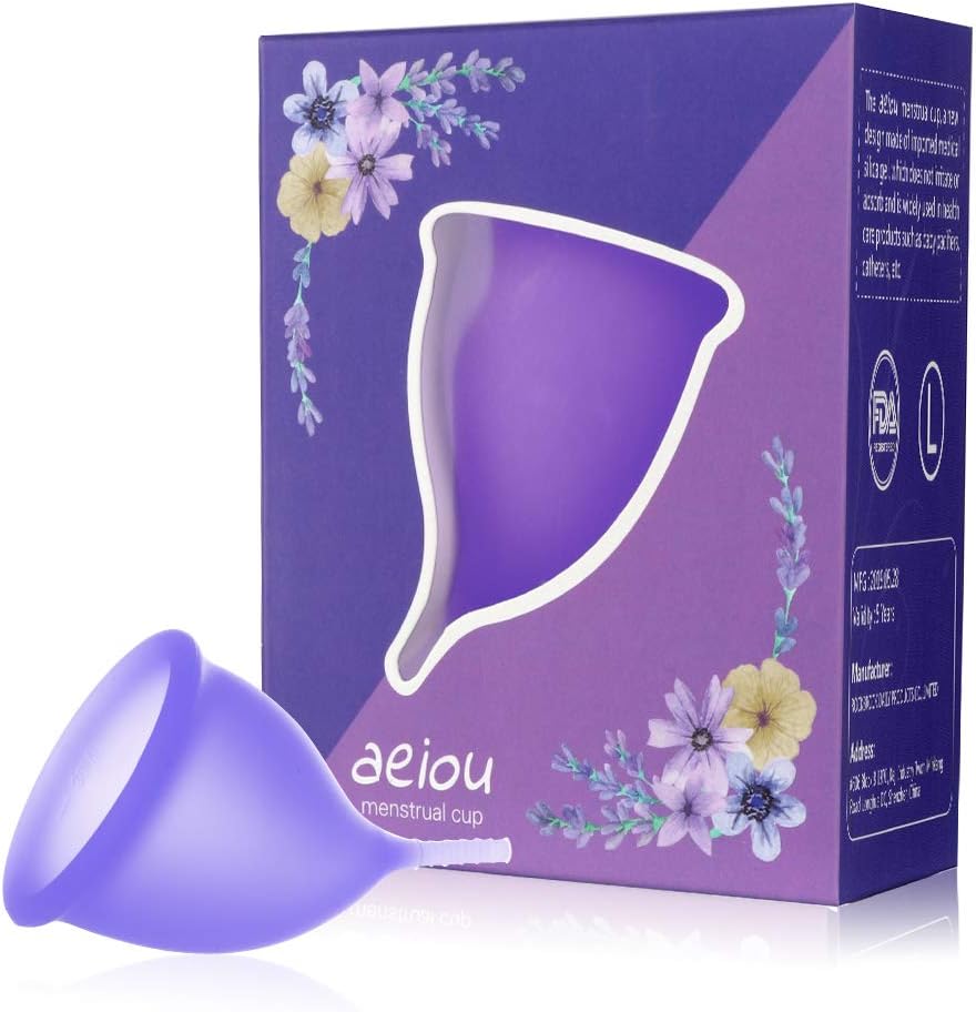 Menstrual Cup Reusable Period Cup with Long Stem Ideal for Beginner Size (Purple, Small)