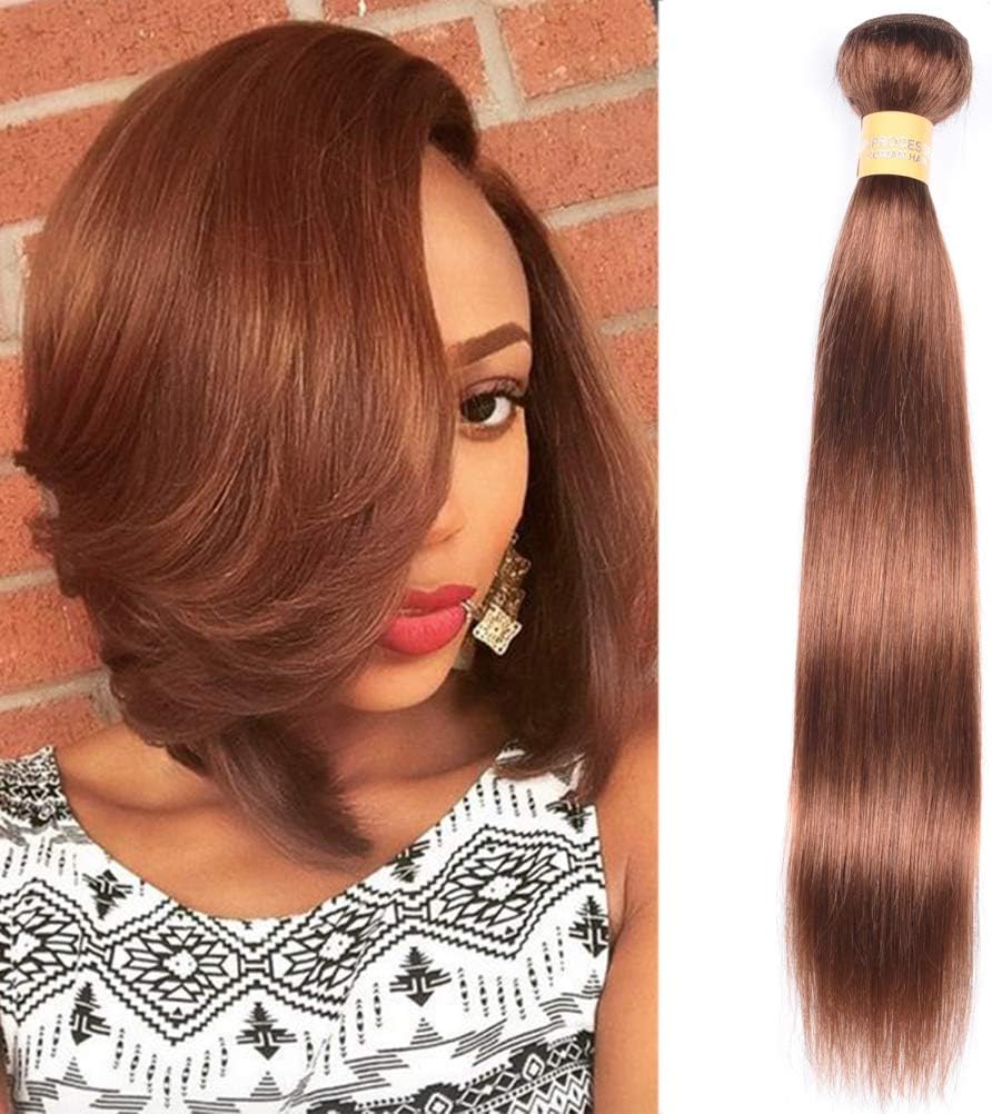 WOME Peruvian Human Hair Bundles 1 Bundle Medium Auburn Silky Straight Human Hair Wefts Color #30 Hair Extensions (10", #30)