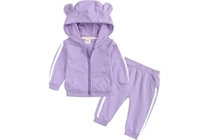 Toddler Baby Girls 2PCS Zip-Up Hooded Tracksuit Kids Hoody Top & Sweatpants Infant Sweatsuit Baby Clothes for Girls