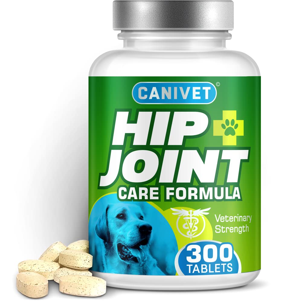 CANIVET HIP + JOINT Supplements for Dogs | 300 x Tablets | Inc. Green-Lipped Mussel, Glucosamine, Chondroitin, Turmeric, MSM, Hyaluronic Acid, Manganese + Vitamins | Premium Dog Joint Supplements