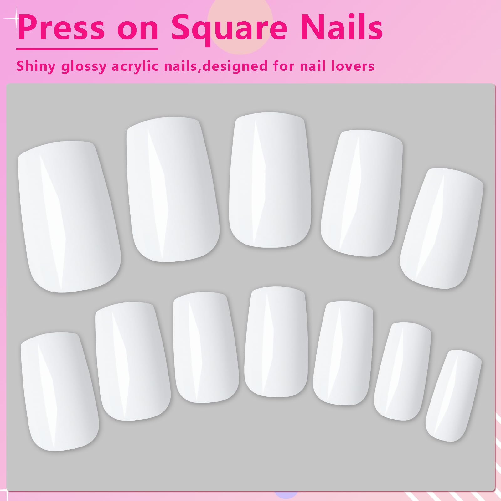 AddFavor 240pcs White Press on Nails Medium Square Fake Nails, Glossy Acrylic Press on Nails Gel False Nails with Adhesive Stick for women - Image 4