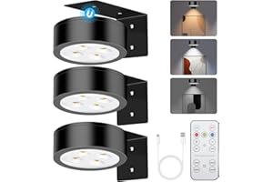 SIXDEFLY Picture Lights for Wall, 3 Lighting Modes Magnetic Art Display Light,Rechargeable Battery Operated Led Painting Light with Remote Control Dimmable & Timer,3Pack Black