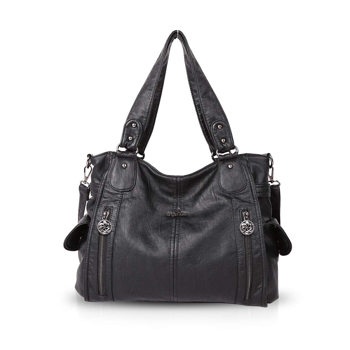 NICOLE & DORIS Women Handbag Soft PU Leather Hobo Shoulder bags Large Capacity Shopping Crossbody bag with many Compartments and Zips Black