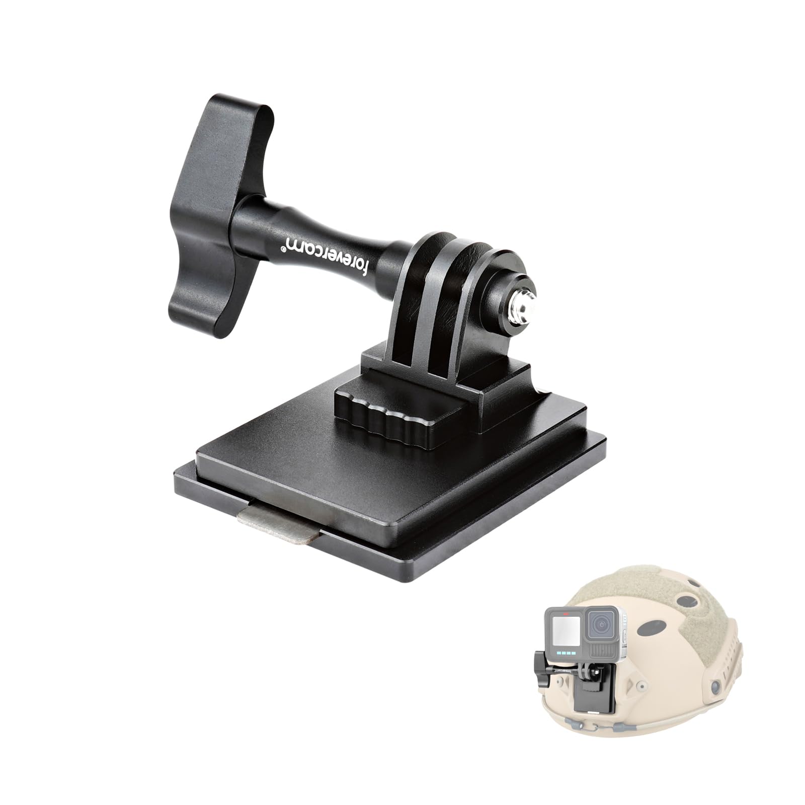 Forevercam Tactical Helmet Accessories Front Aluminum Bracket Mount, 180° Rotate Fast Military Helmet Fixed Base Adapter Compatible for Gopro AKASO Insta360 DJI Camera.
