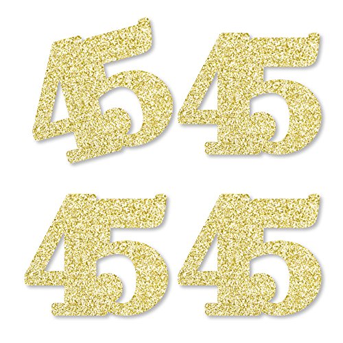Gold Glitter 45 - No-Mess Real Gold Glitter Cut-Out Numbers - 45th Birthday Party Confetti - Set of 24