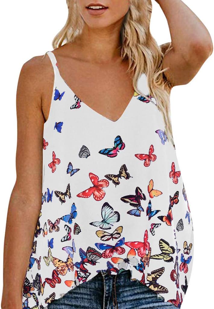 KPILP Women's Sleeveless Casual Butterfly Print Tank Twisted Loose T Shirt Blouses Tunic Summer Fashion Beach Vest Tops