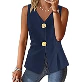 Cicy Bell Womens Summer V Neck Vest Tops Button up Sleeveless Casual Waistcoat Business Fitted Blazer vest