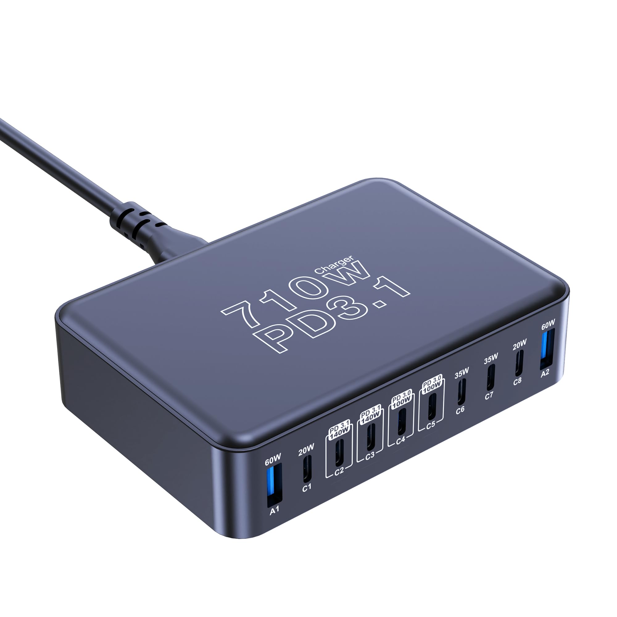 CHIPOFY 710W USB C Charging Station, 10-Port Dual PD3.1 140W QC3.0 60W GaN Laptop Fast Charger Block for MacBook Pro/Air, iPad, iPhone 17 16 Pro Max, Galaxy S25/ S24 and More