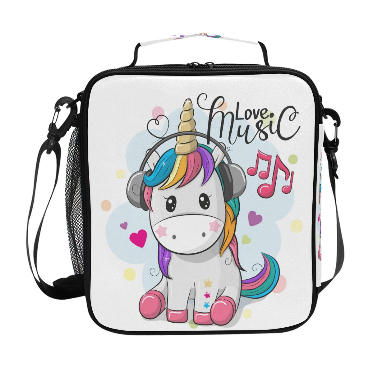 Mnsruu Unicorn with Headphones Lunch Bag with Adjustable Shoulder Strap for Boys Girls,Insulated Lunch Box Cooler Bag for School Office Travel