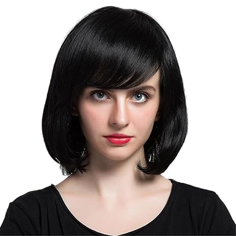 Elegant Hairs Short Side Bangs 100 Straight Bob Real Human Hair